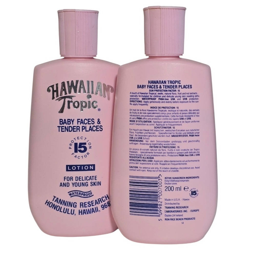 2 Vintage Hawaiian Tropic Baby Faces Tender Places SPF15 Sunscreen Lotion 200ml